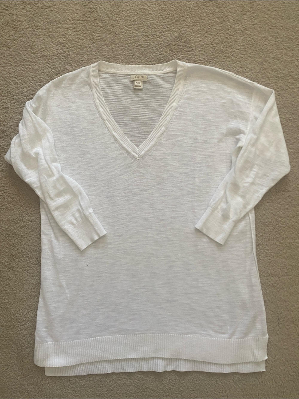 J. Crew White V-Neck Lightweight Knit Sweater